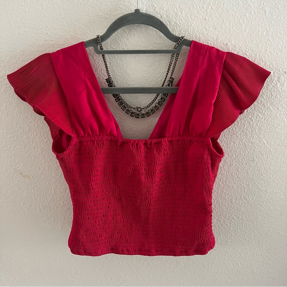 EXPRESS Ruffle Crop Top Shirt Ruched Pink - Picture 4 of 4